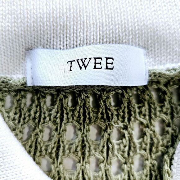 Twee K-Brand Open Knit Crochet Button Down Short Sleeve Collared Blouse Shirt S - Picture 3 of 7